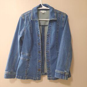 Dressbarn Denim Jacket Small Blue Stretch Button Up Utility Jean Jacket Boho